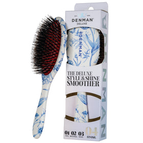 Brosse à cheveux Denman en poils de sanglier vue de face, couleur bleu