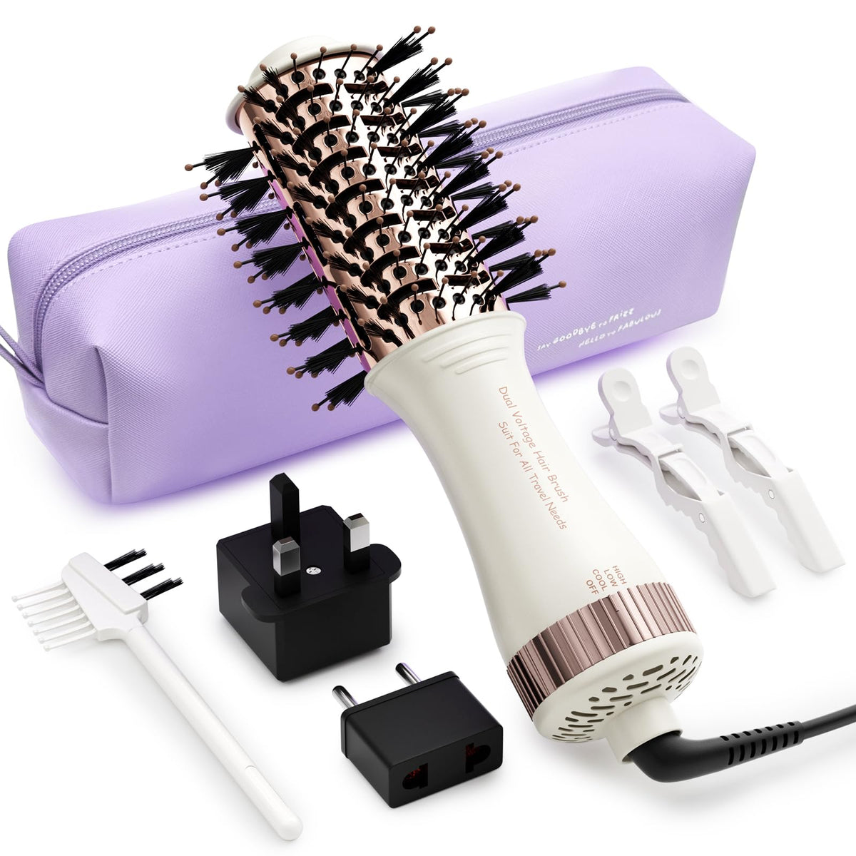 Brosse à cheveux soufflante Olaermoso vue de face avec barre en titane
