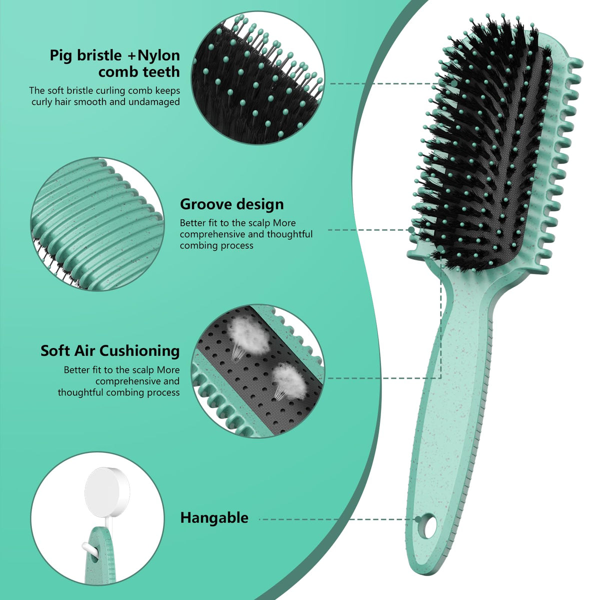 Brosse à poils HEZ pour cheveux, vue arrière