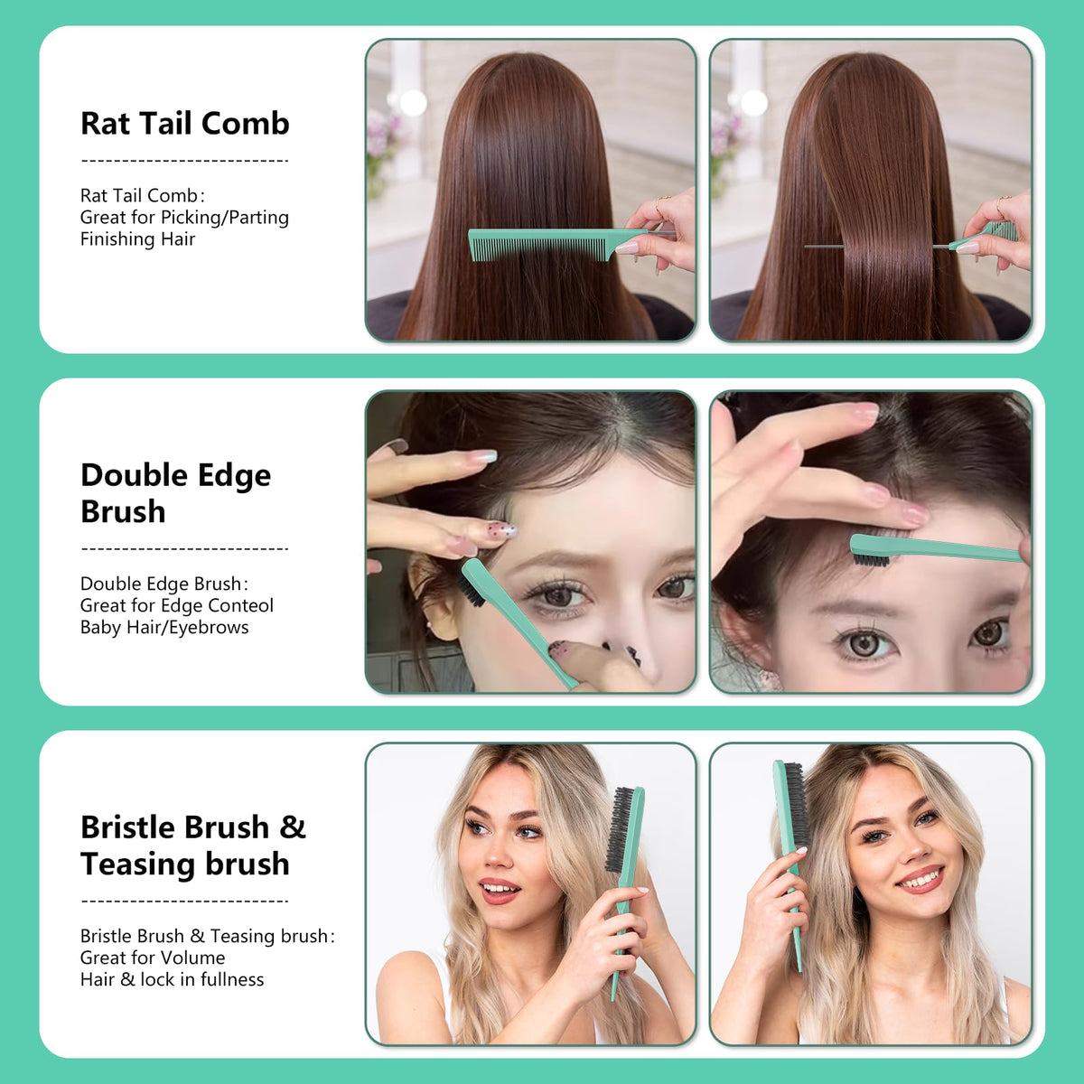 Brosse à queue HEZ pour séparation de cheveux, vue de dessus