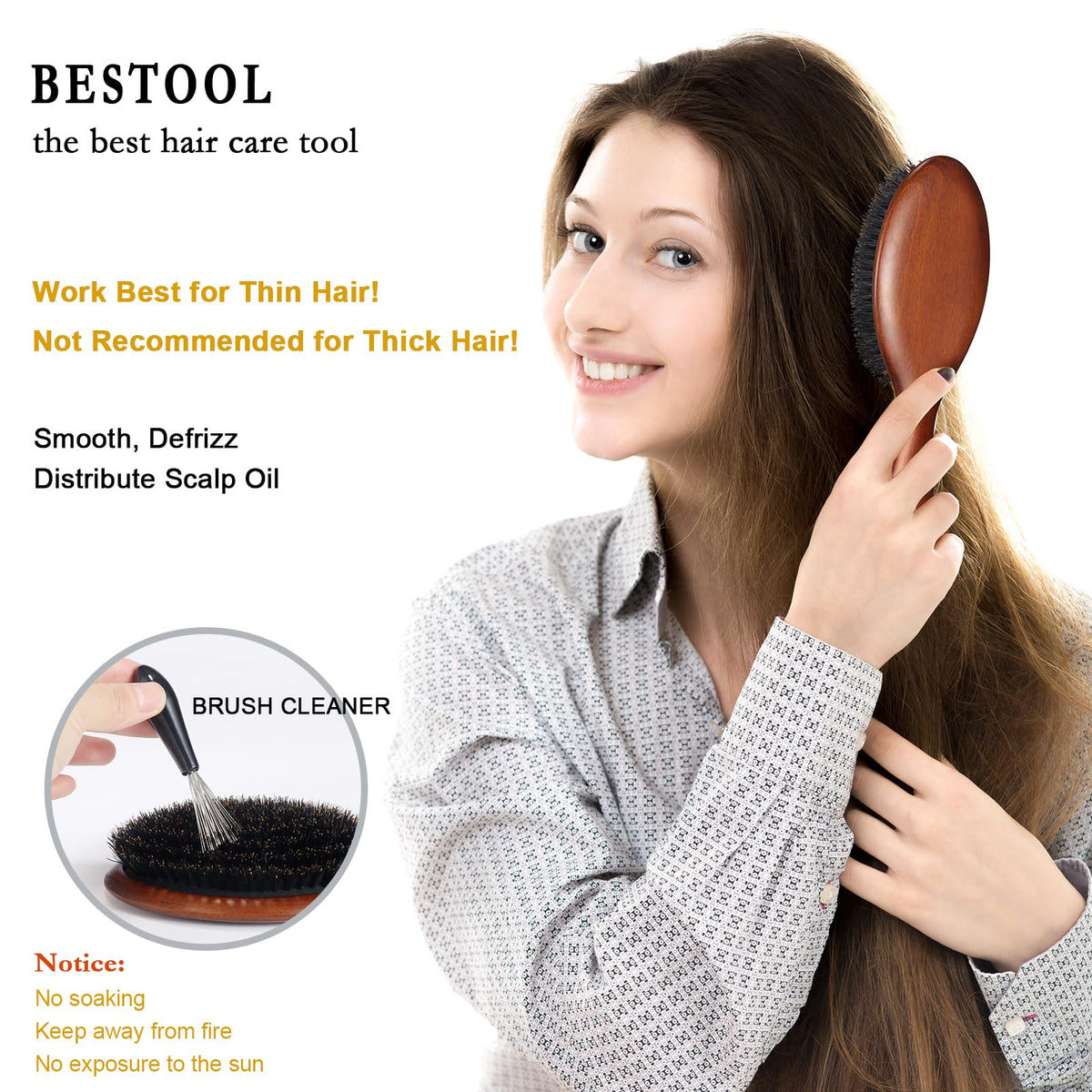 Brosse BESTOOL en poils de sanglier sur fond blanc