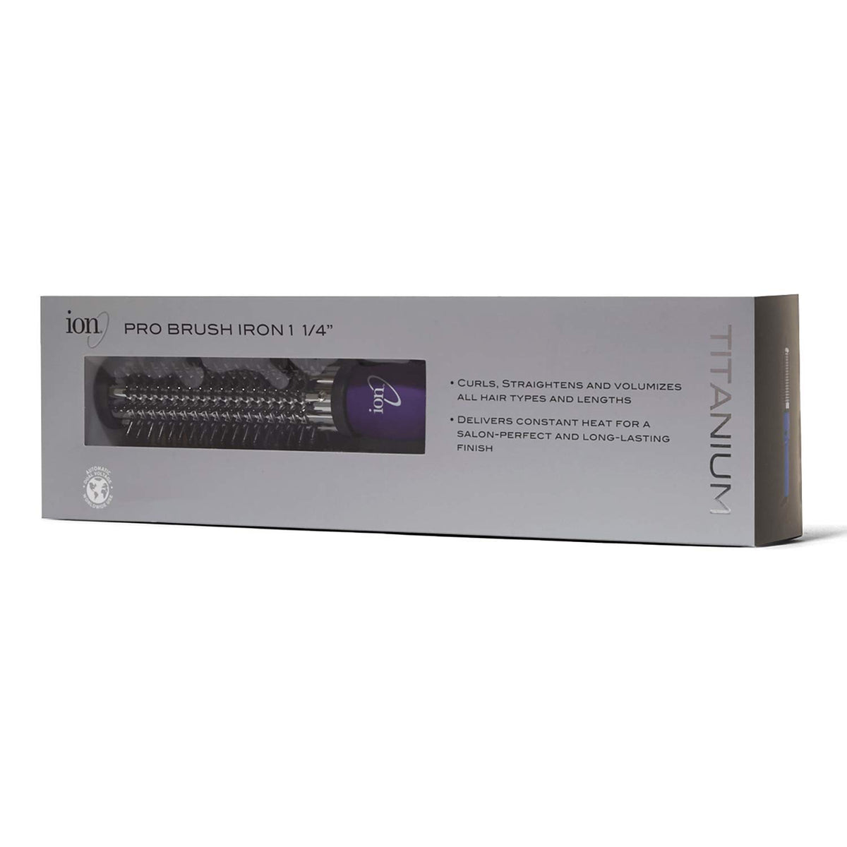 Brosse chauffante ion Titanium Pro 1,25" en action sur des cheveux