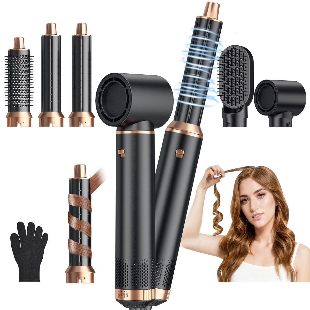 Brosse chauffante Yitrust 5 en 1 vue de face avec accessoires