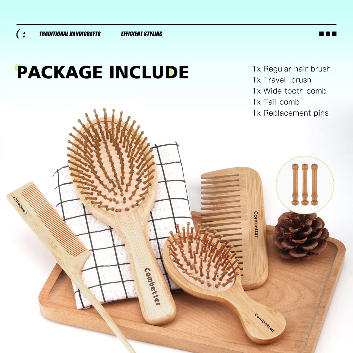 Brosse Combetter en bambou avec détails des poils
