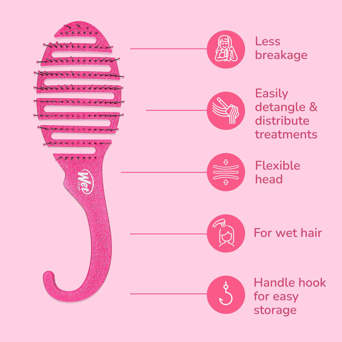 Brosse de Douche Démêlante Wet Brush suspendue dans une douche