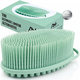 Brosse de douche en silicone Avilana vue de face, couleur vert argent