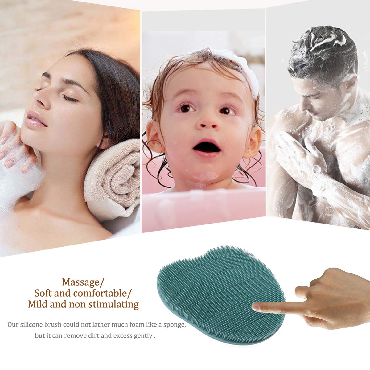 Brosse de douche en silicone HOMMIESAFE dans un environnement de salle de bain