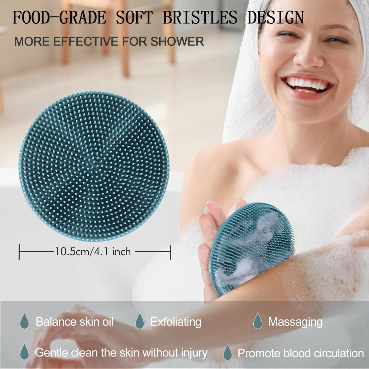 Brosse de douche en silicone INNERNEED accrochée pour sécher