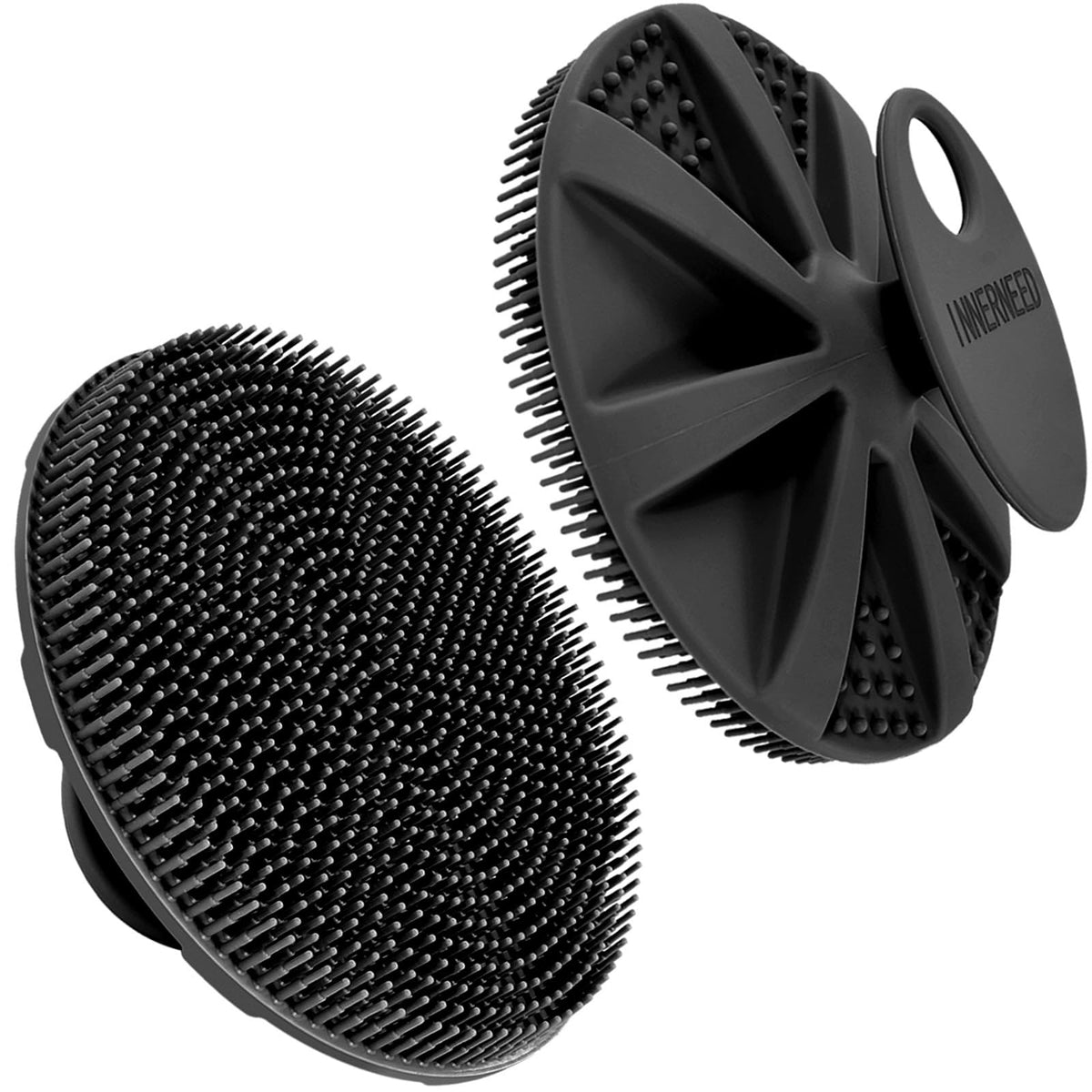 Brosse de douche INNERNEED en silicone noire vue de face