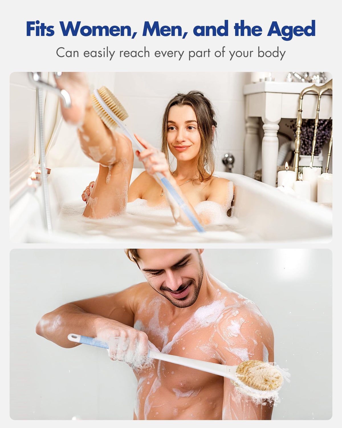 Brosse de douche Rafow en utilisation dans la baignoire