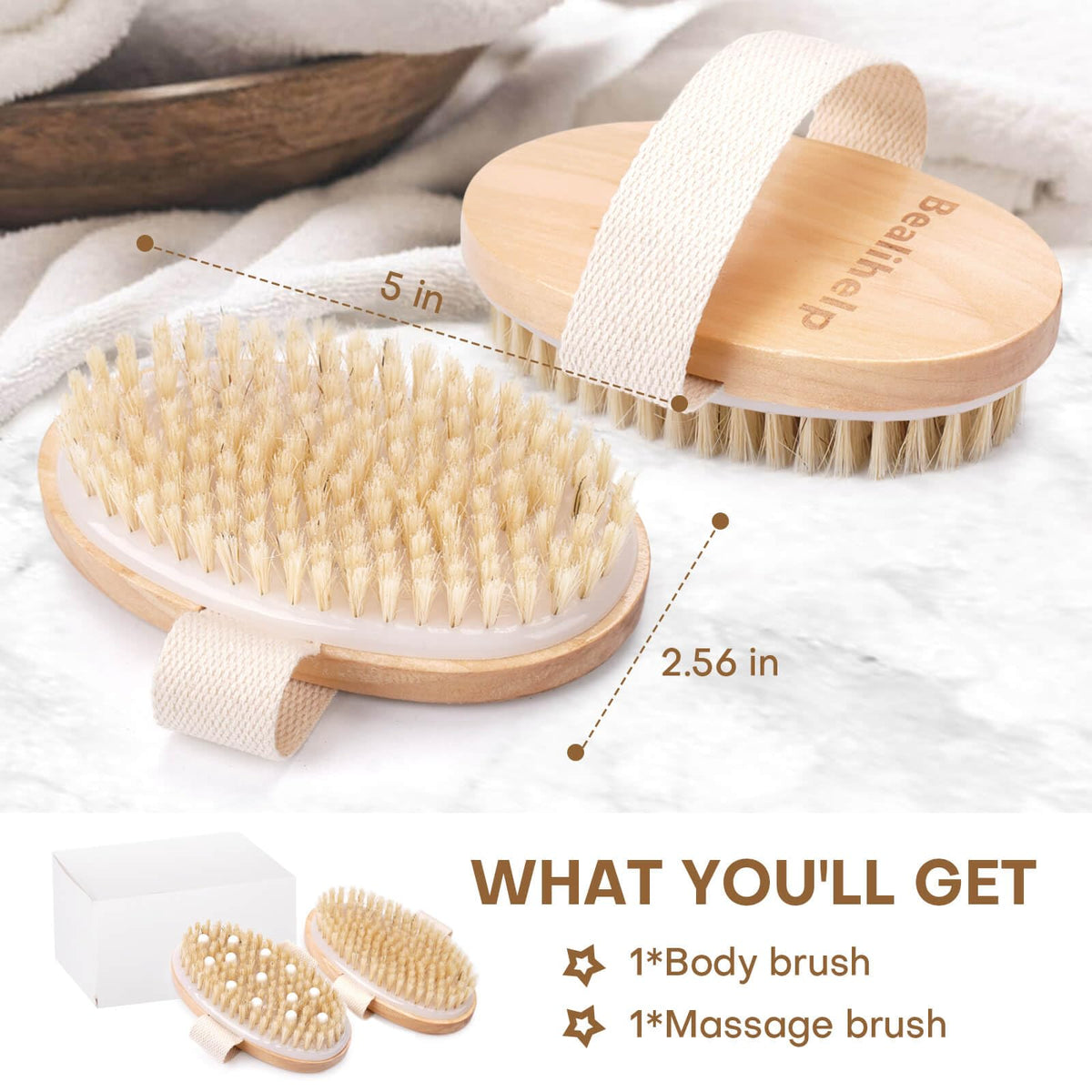 Brosse de massage Bealihelp montrant ses noeuds de massage