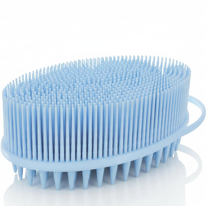 Brosse de massage cuir chevelu Avilana en silicone bleu vue de face