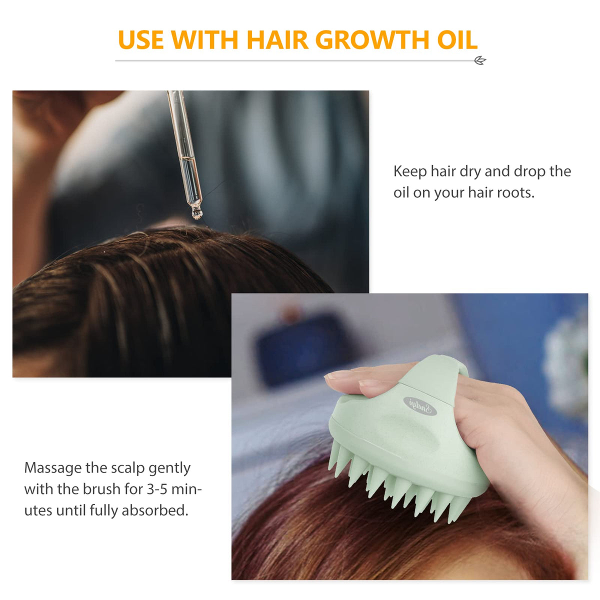 Brosse de massage Sndyi en utilisation sur cheveux longs