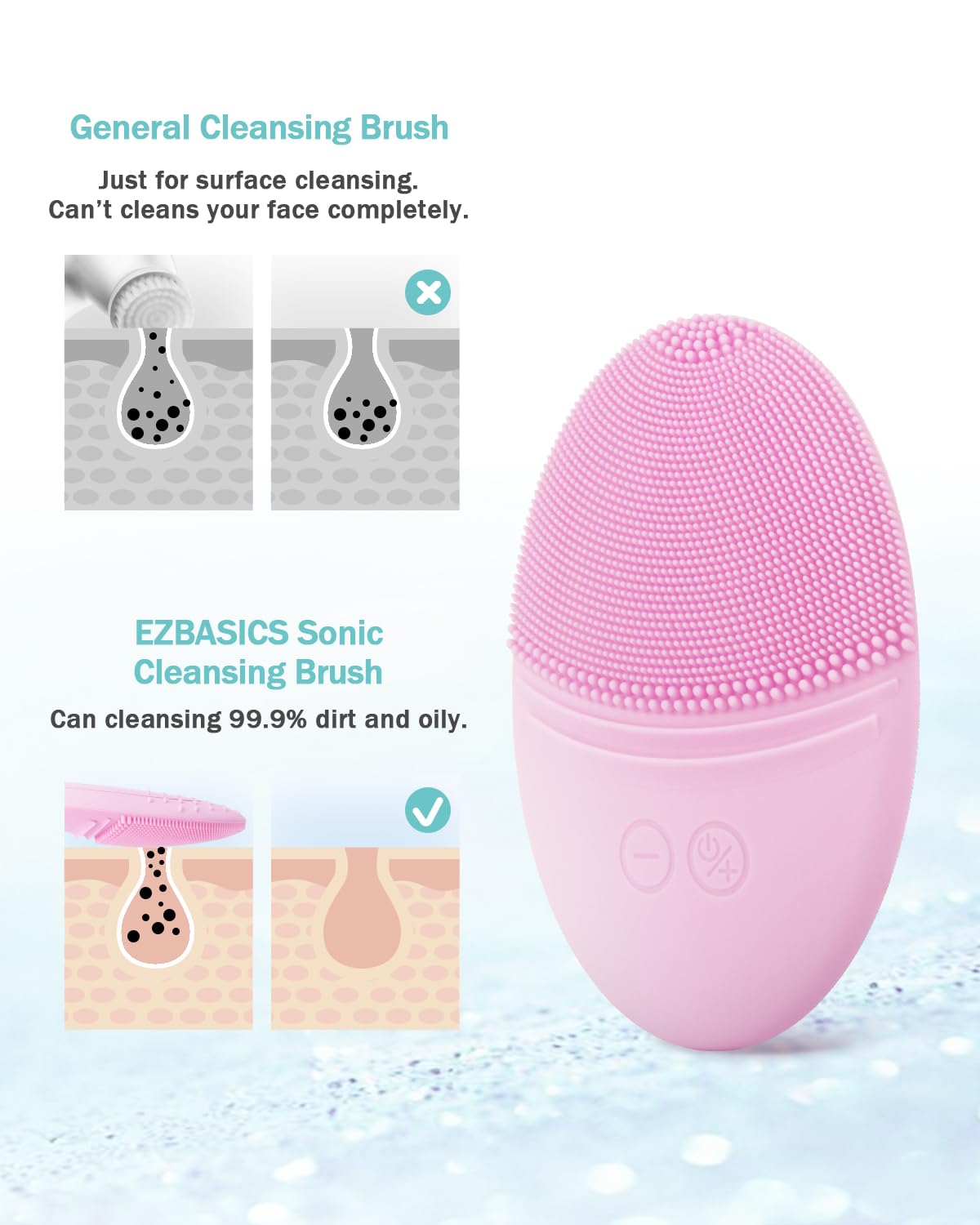 Brosse de nettoyage faciale EZBASICS en rose avec fond neutre