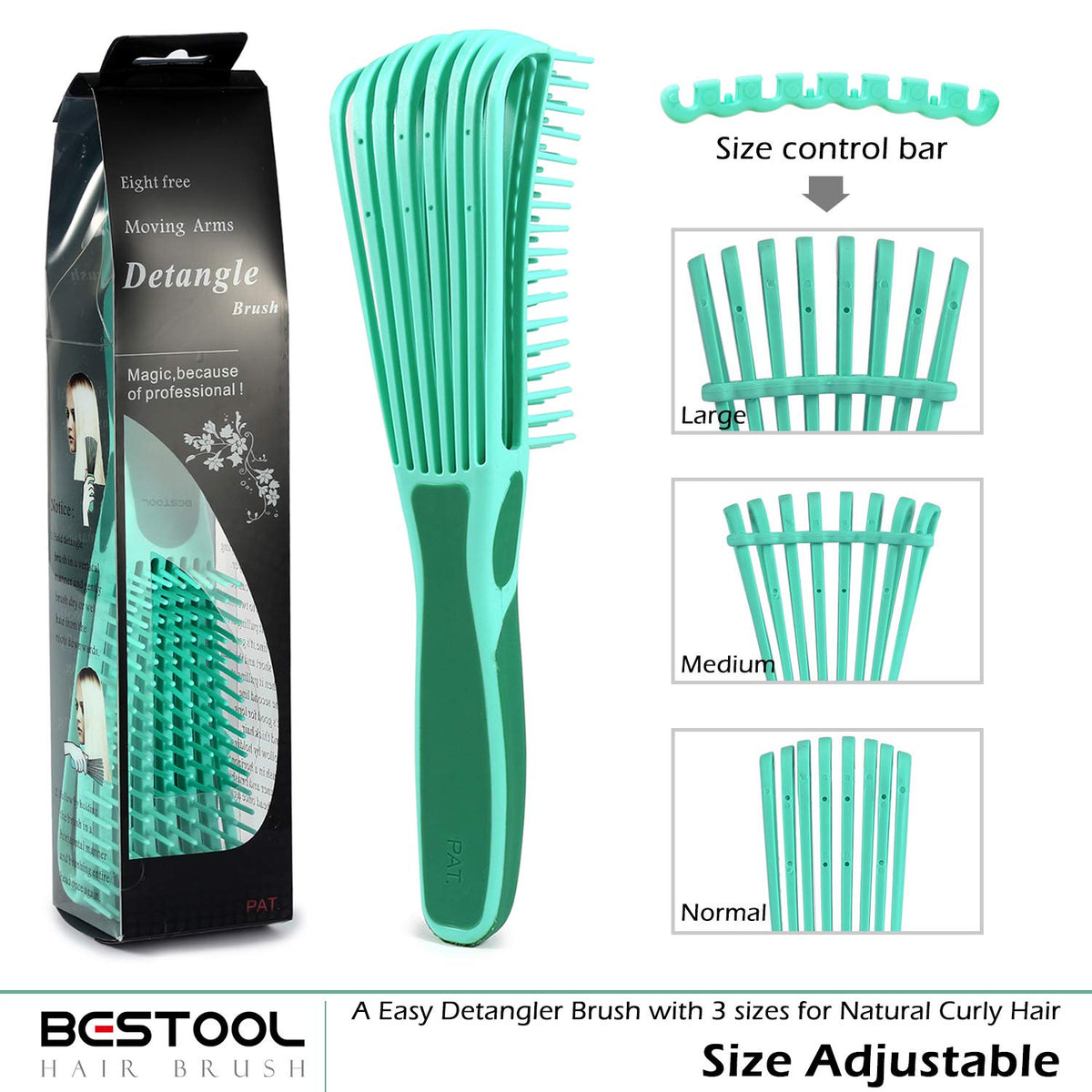 Brosse démêlante BESTOOL en utilisation sur cheveux bouclés