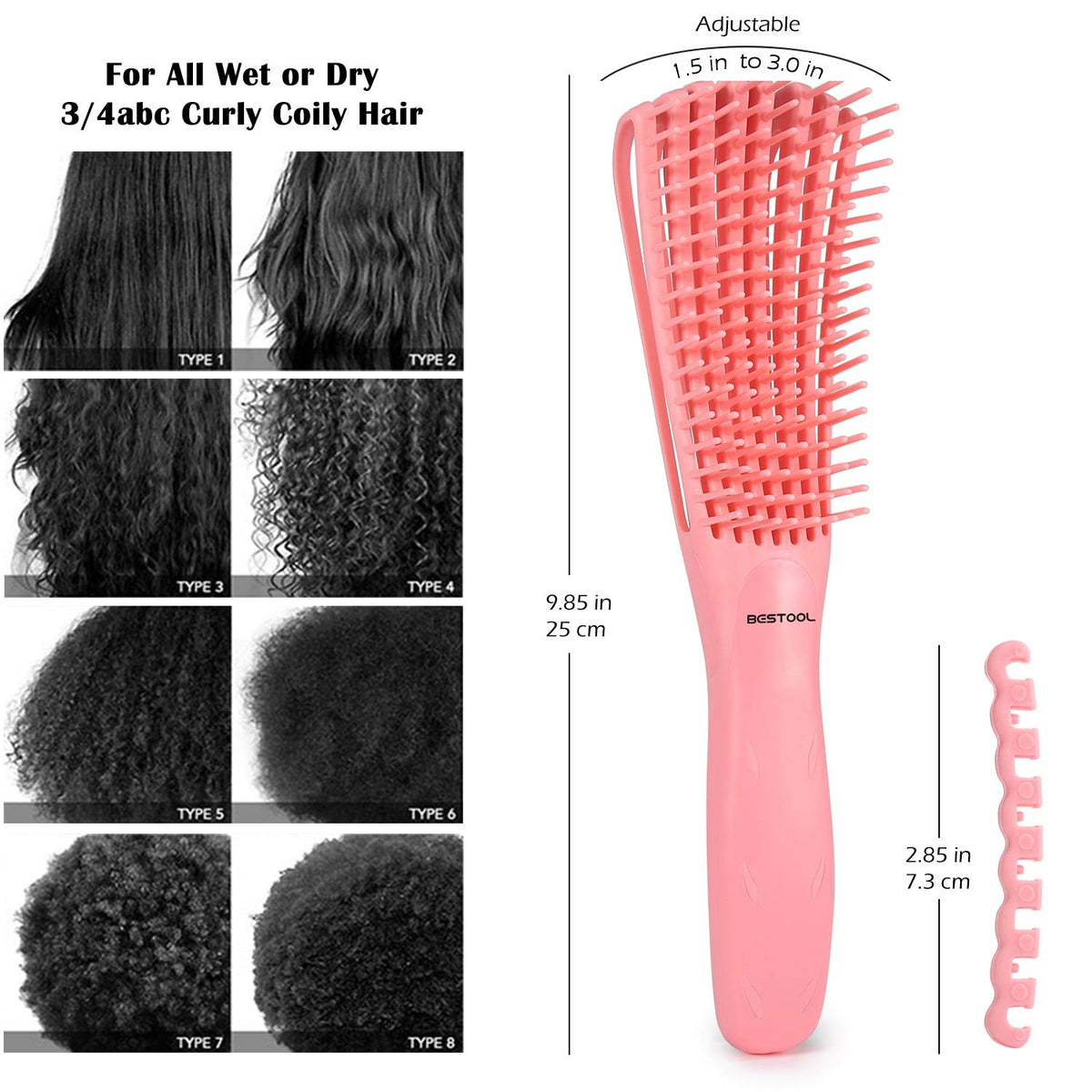 Brosse démêlante BESTOOL en utilisation sur cheveux bouclés