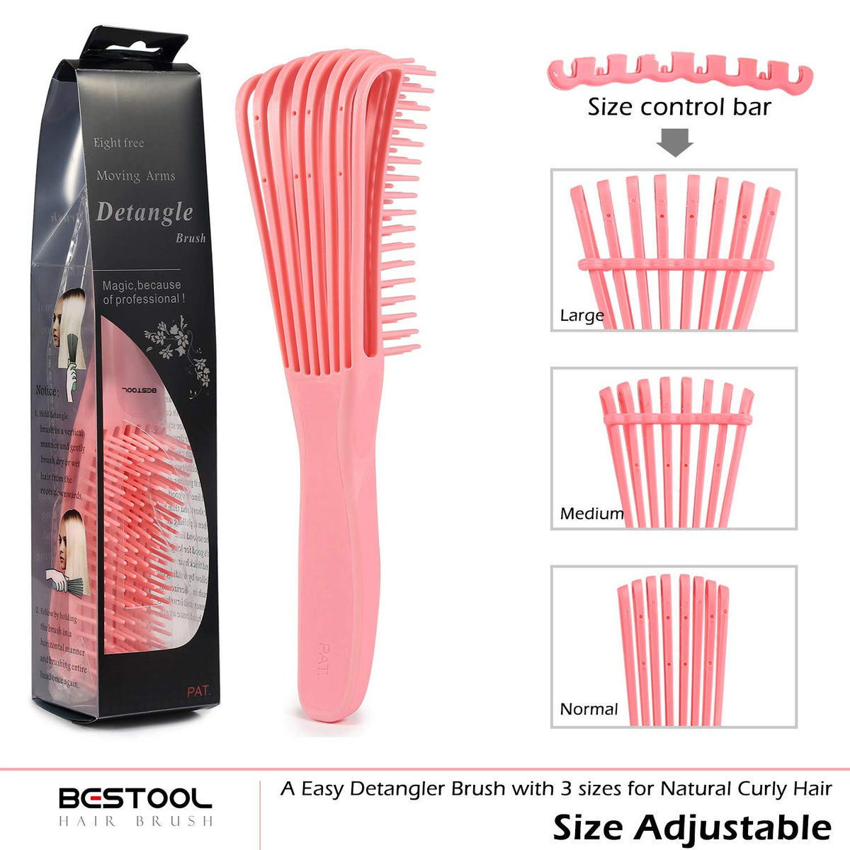 Brosse démêlante BESTOOL rose avec bras flexibles