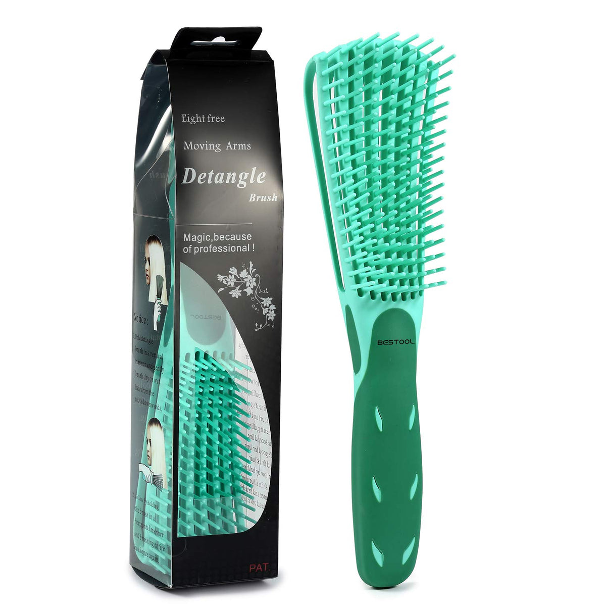 Brosse démêlante BESTOOL vue de face, couleur verte