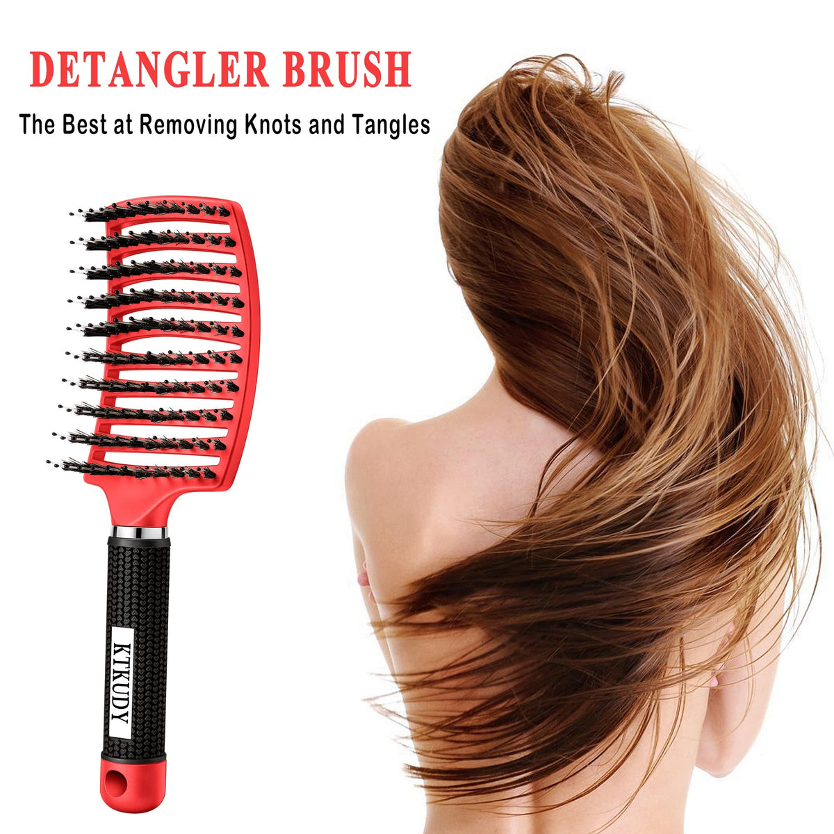 Brosse démêlante KTKUDY avec détails sur ses poils flexibles
