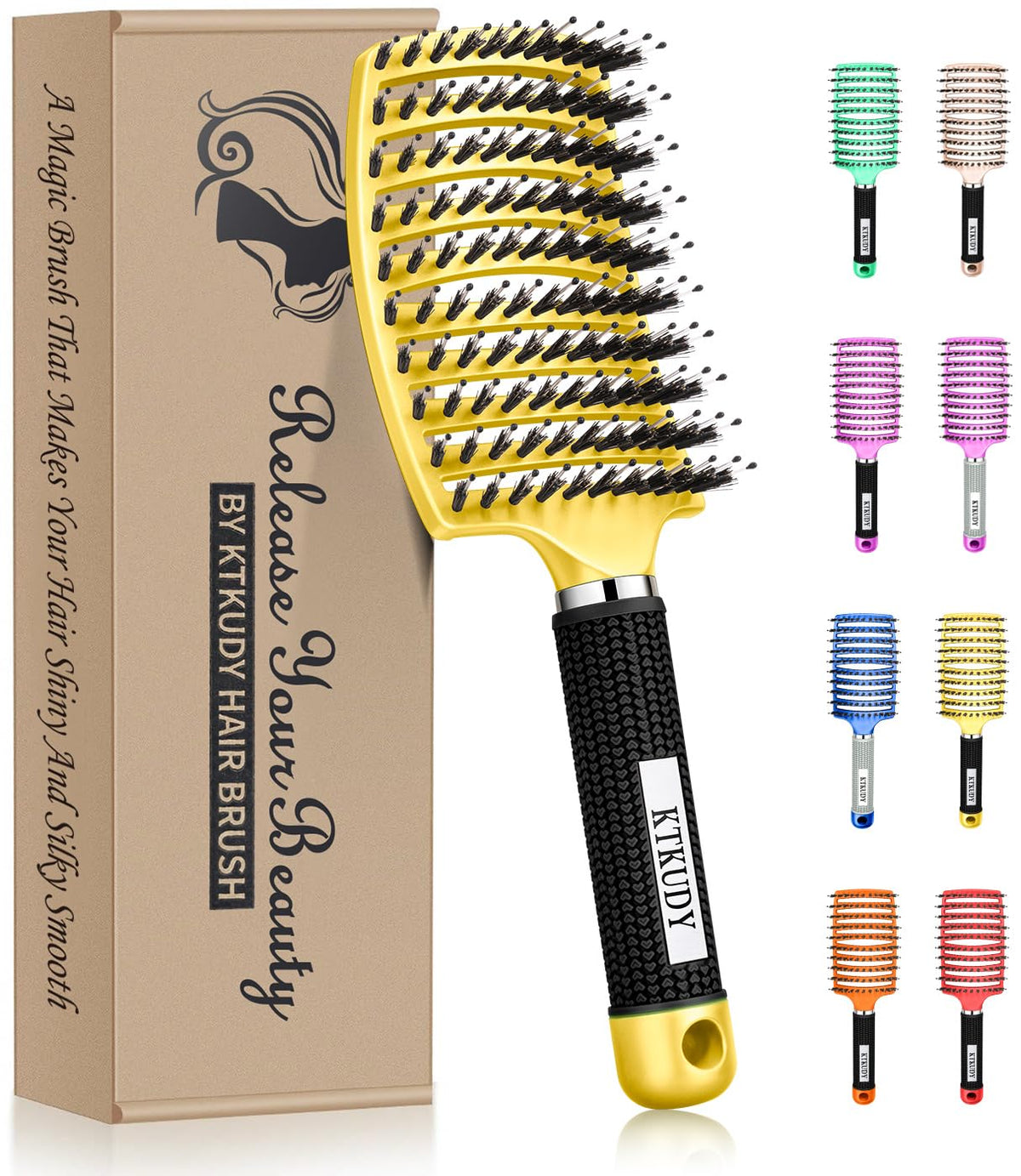 Brosse démêlante KTKUDY frontale avec poils en sanglier