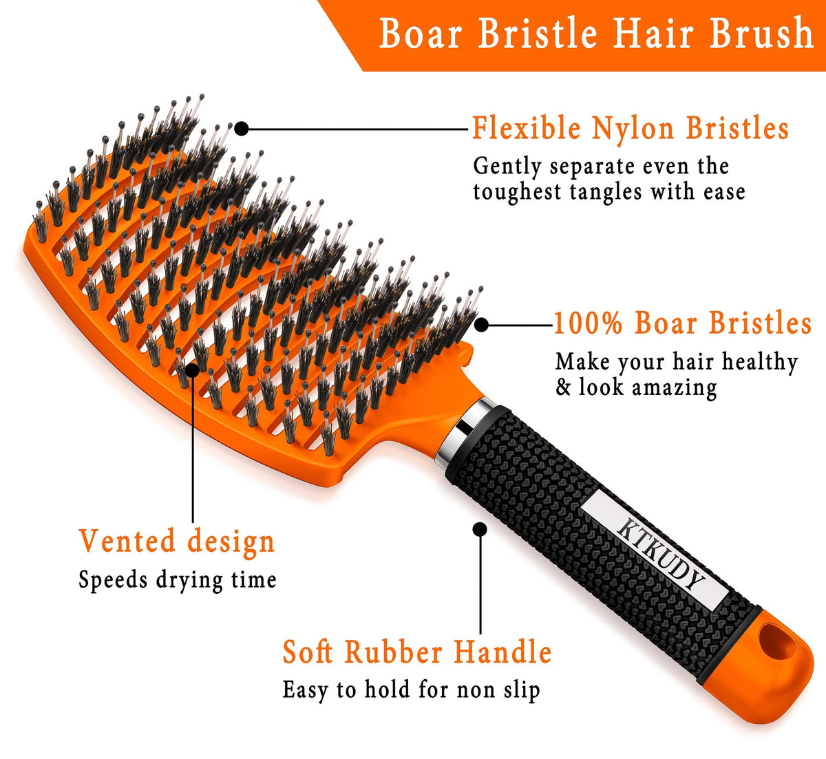 Brosse démêlante KTKUDY sur cheveux humides, démontrant son efficacité