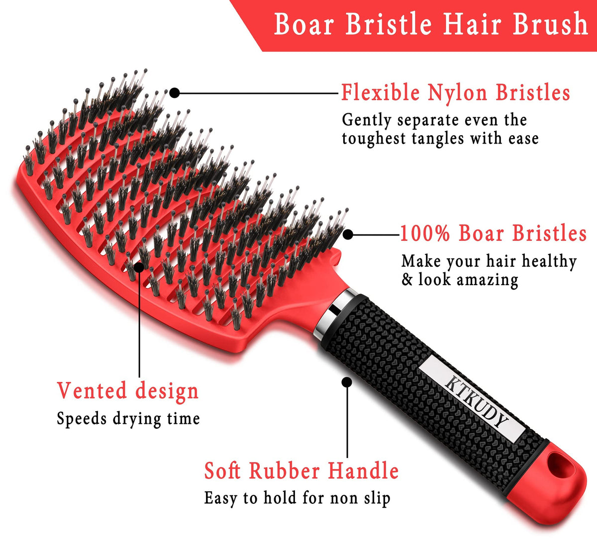 Brosse démêlante KTKUDY sur fond blanc, mettant en avant sa texture