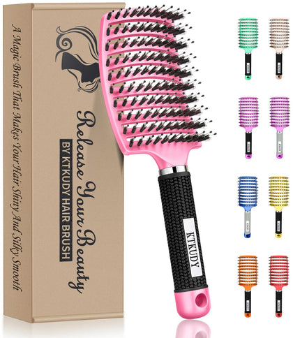 Brosse démêlante KTKUDY vue de face avec poils en nylon et sanglier