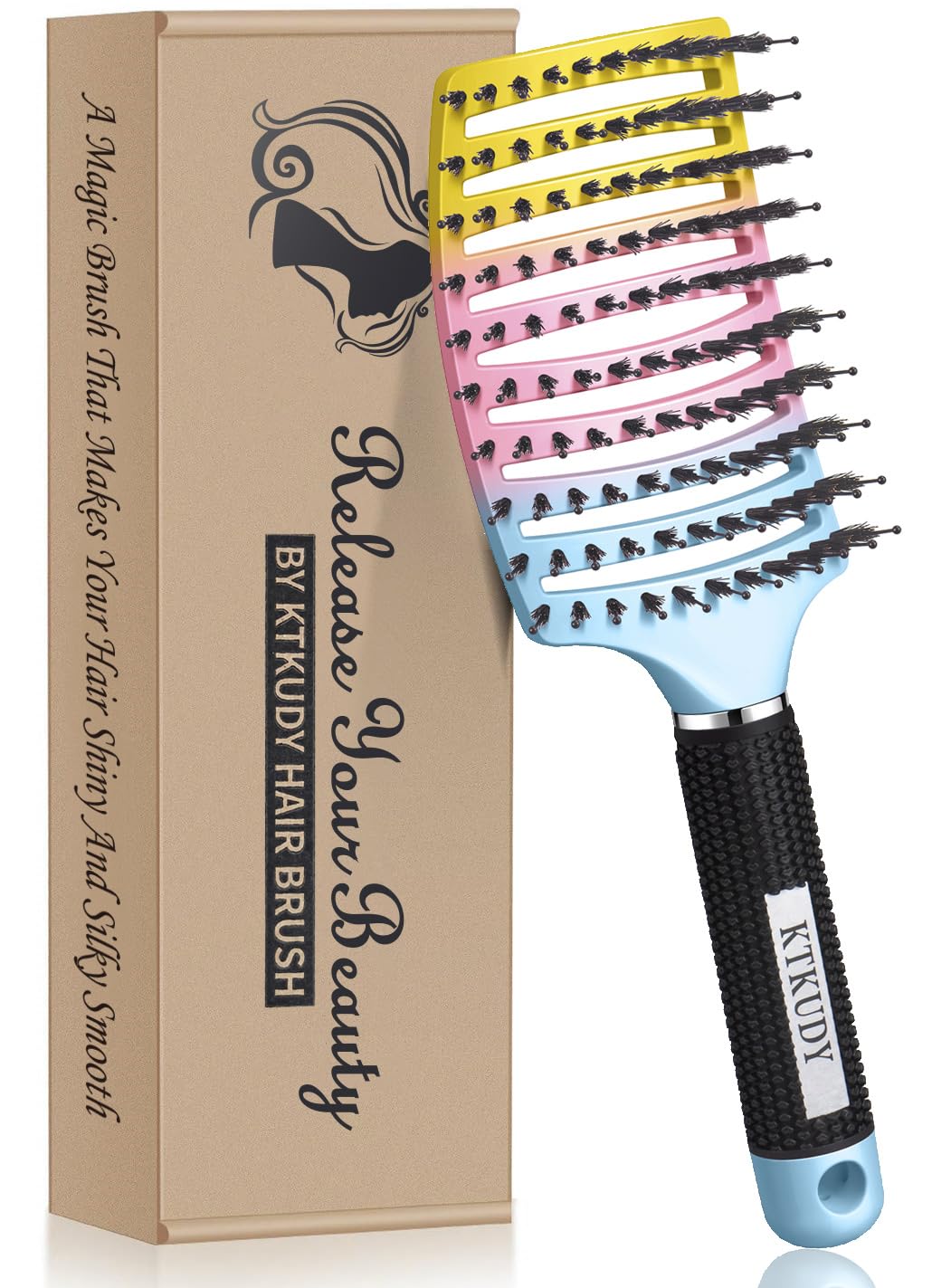 Brosse démêlante KTKUDY vue de face avec poils en nylon et sanglier
