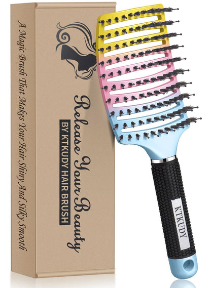 Brosse démêlante KTKUDY vue de face avec poils en nylon et sanglier