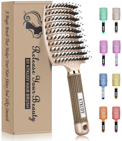 Brosse démêlante KTKUDY vue de face avec poils en nylon et sanglier
