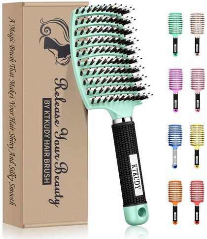 Brosse démêlante KTKUDY vue de face avec poils en nylon et sanglier