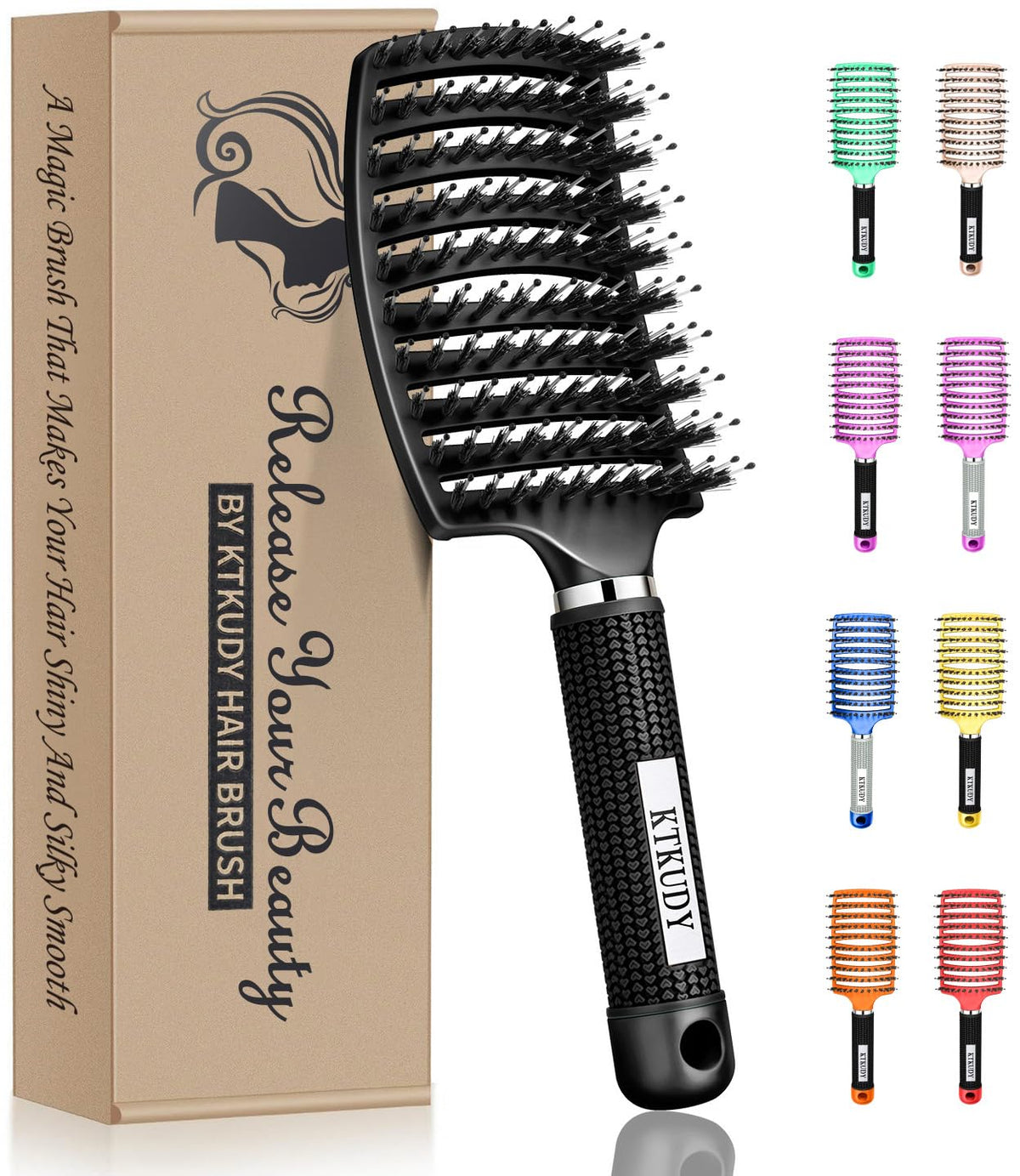 Brosse démêlante KTKUDY vue de face avec poils en nylon et sanglier