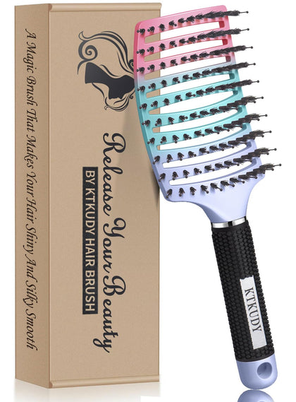 Brosse démêlante KTKUDY vue de face avec poils en nylon et sanglier