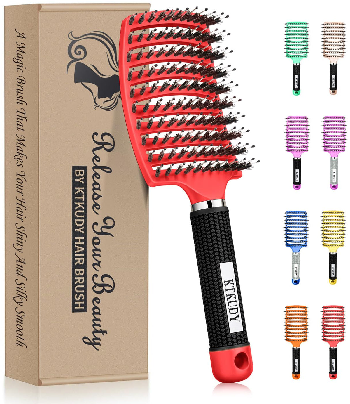 Brosse démêlante KTKUDY vue de face avec poils en soie de sanglier