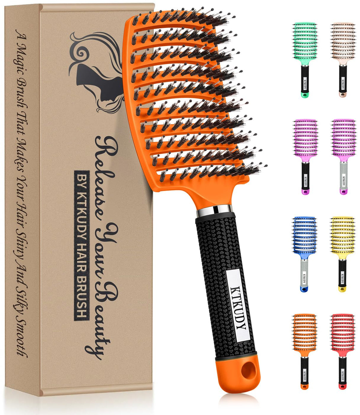 Brosse démêlante KTKUDY vue de face avec poils en soie de sanglier