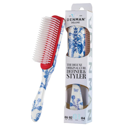 Brosse Denman D3 vue de face, modèle bleu avec 7 rangées