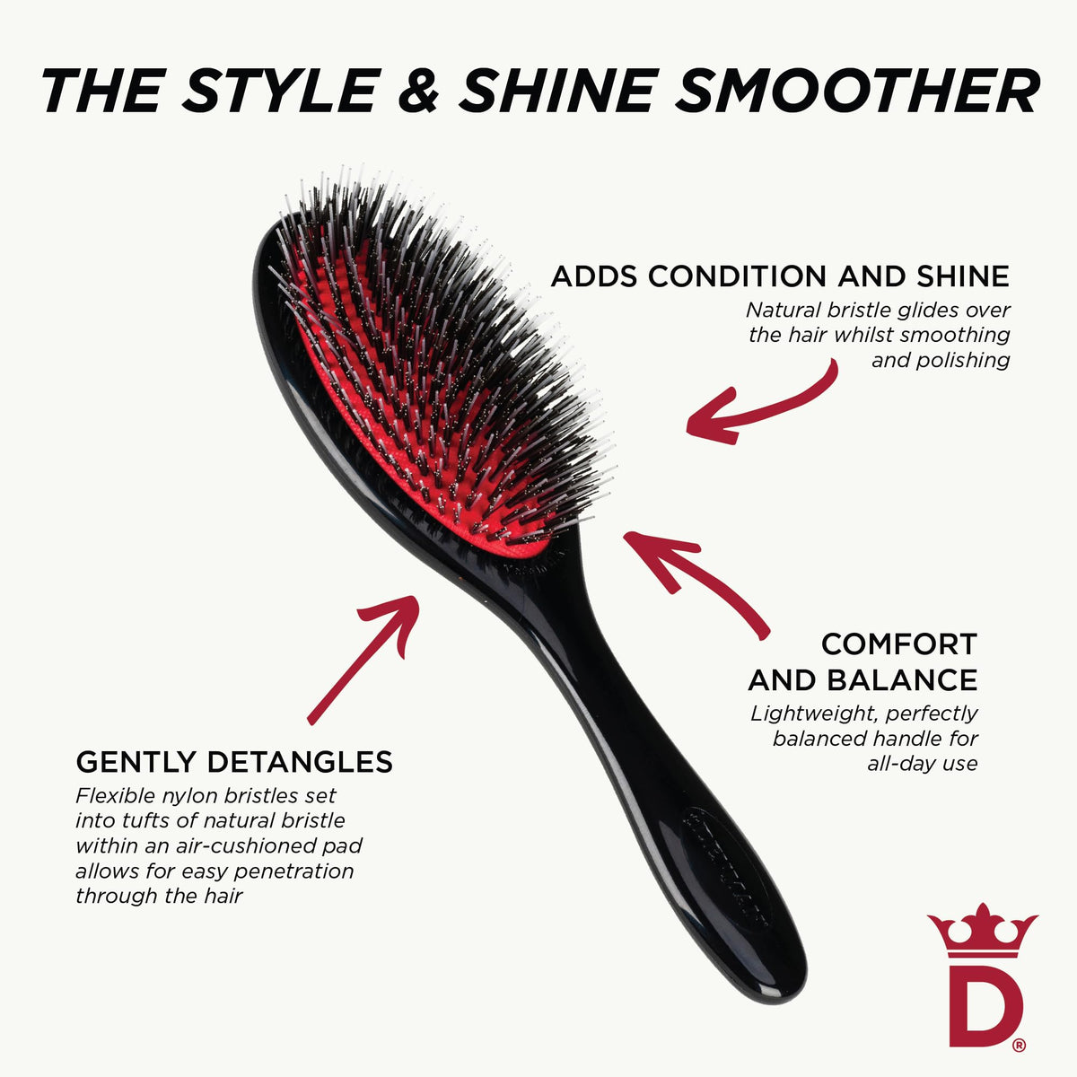 Brosse Denman D81M avec un fond de salon de coiffure