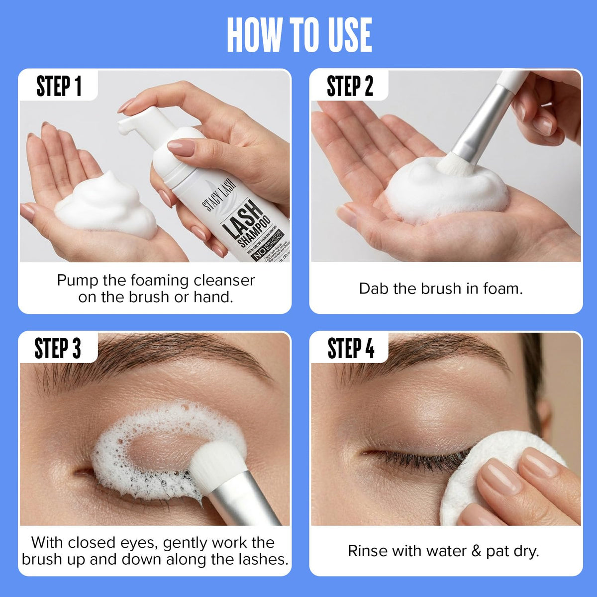 Brosse douce pour nettoyage de cils avec shampoo STACY LASH