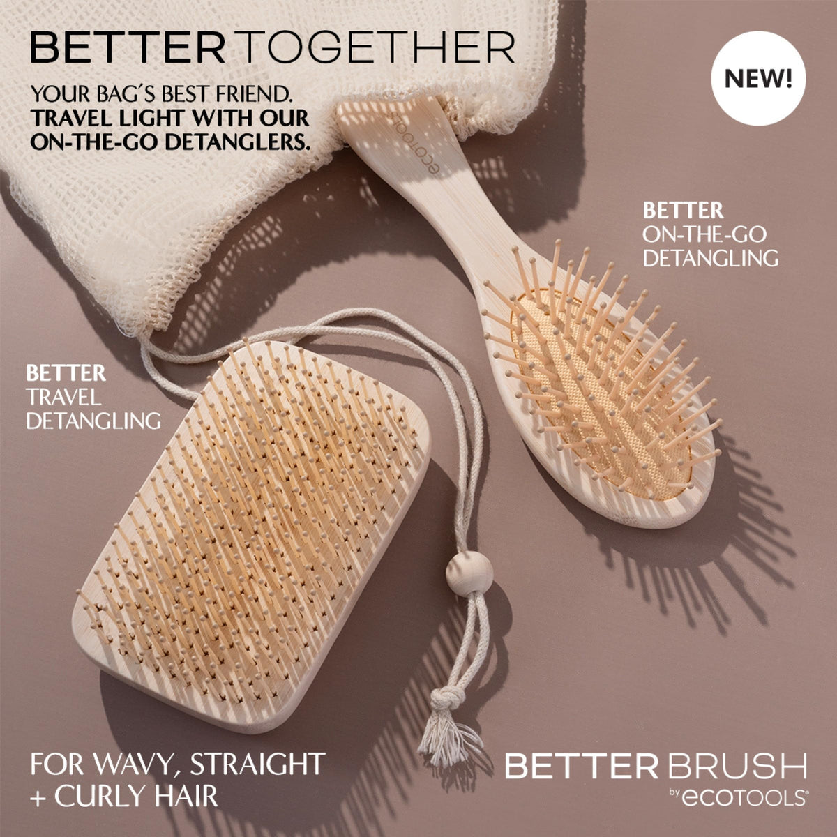 Brosse EcoTools Mini Démêleur sur fond naturel