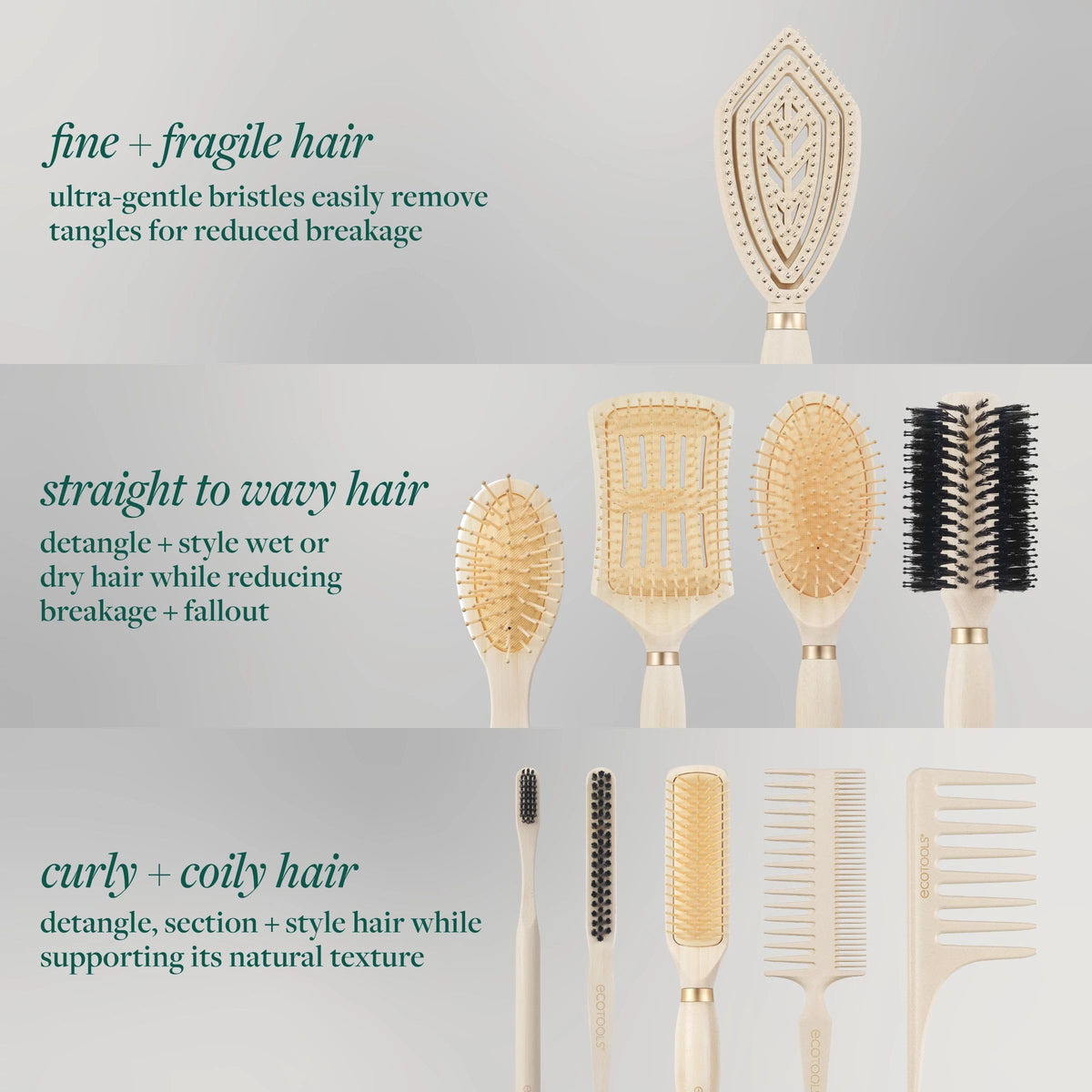 Brosse EcoTools utilisée sur des cheveux bouclés