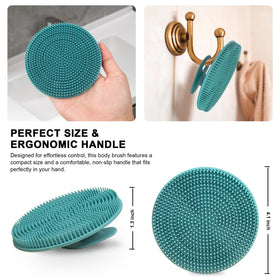 Brosse exfoliante en silicone INNERNEED vue arrière, couleur rose