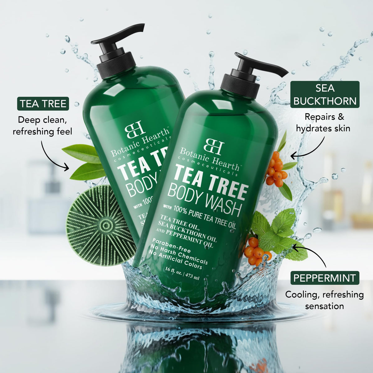 Brosse exfoliante incluse avec le gel douche Botanic Hearth