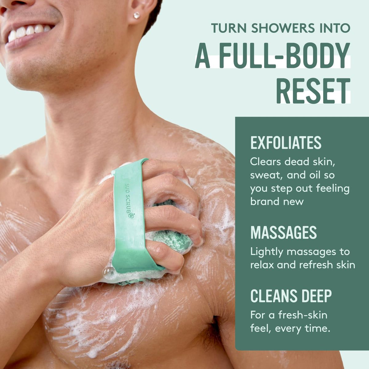 Brosse exfoliante Sud Scrub démontrant son efficacité sur peau humide