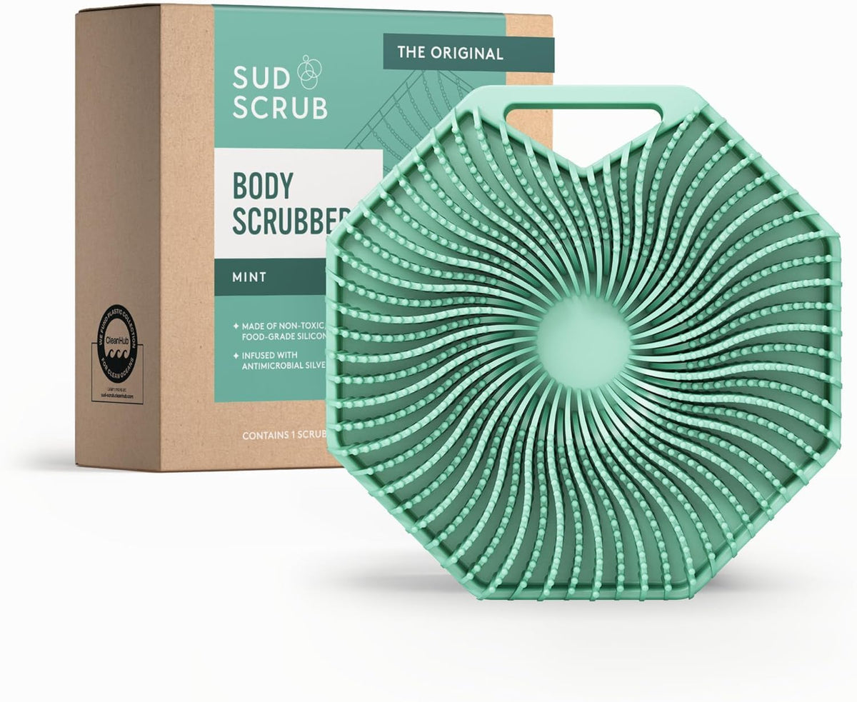 Brosse exfoliante Sud Scrub en silicone antimicrobienne couleur mint, vue avant