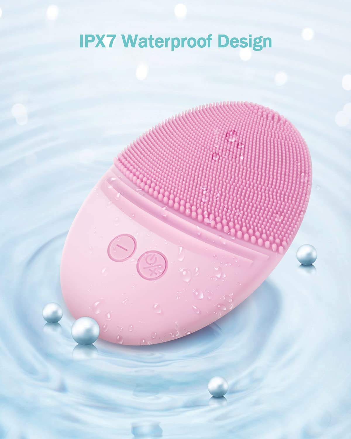 Brosse EZBASICS en silicone rose dans un environnement de salle de bain