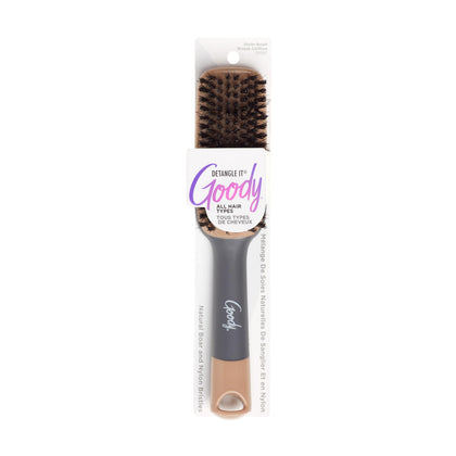 Brosse GOODY en poils de sanglier vue de face, couleur terre
