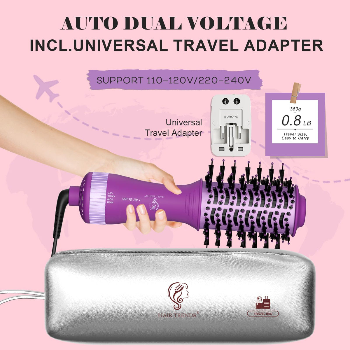 Brosse Hair trends à l'intérieur d'une valise de voyage