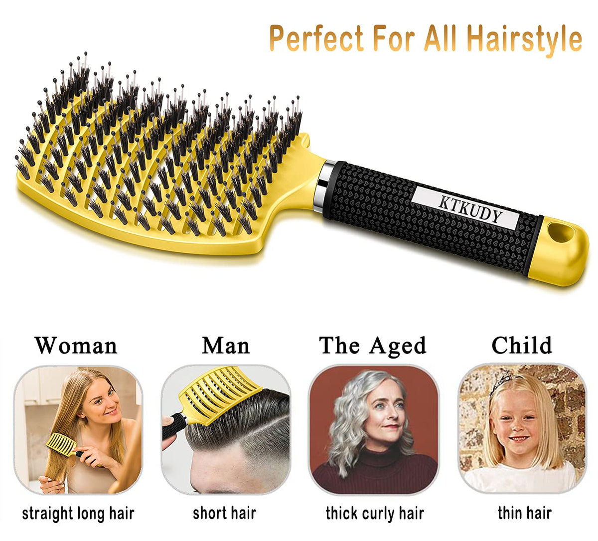 Brosse KTKUDY en utilisation sur cheveux mouillés