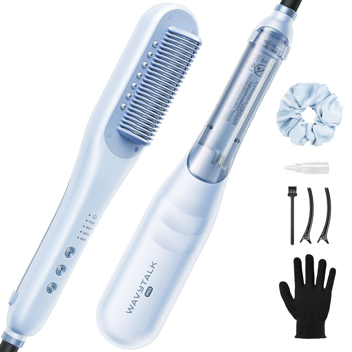 Brosse lissante à vapeur wavytalk 3-en-1 vue de face