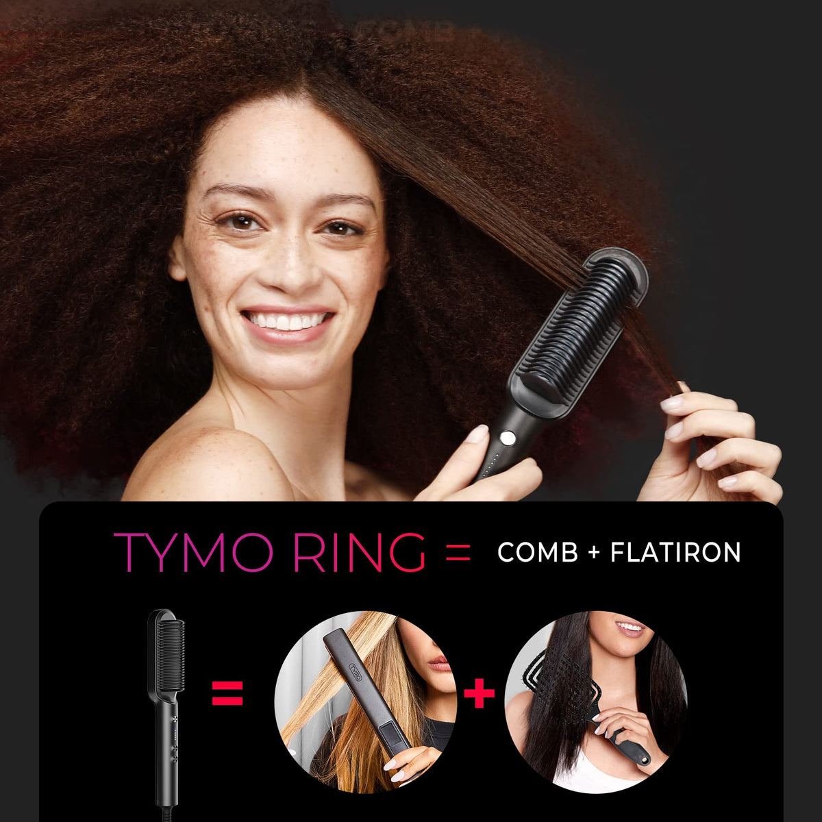 Brosse lissante TYMO avec accessoires inclus et gant résistant à la chaleur